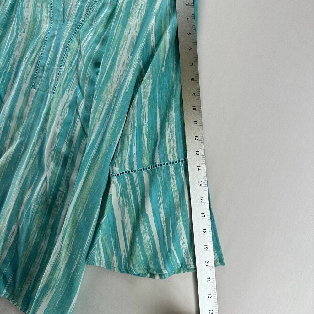 Gloria Vanderbilt Top Size L Stripe Tunic Blouse 3/4 Bell Sleeve Viscose Blue - Picture 10 of 11